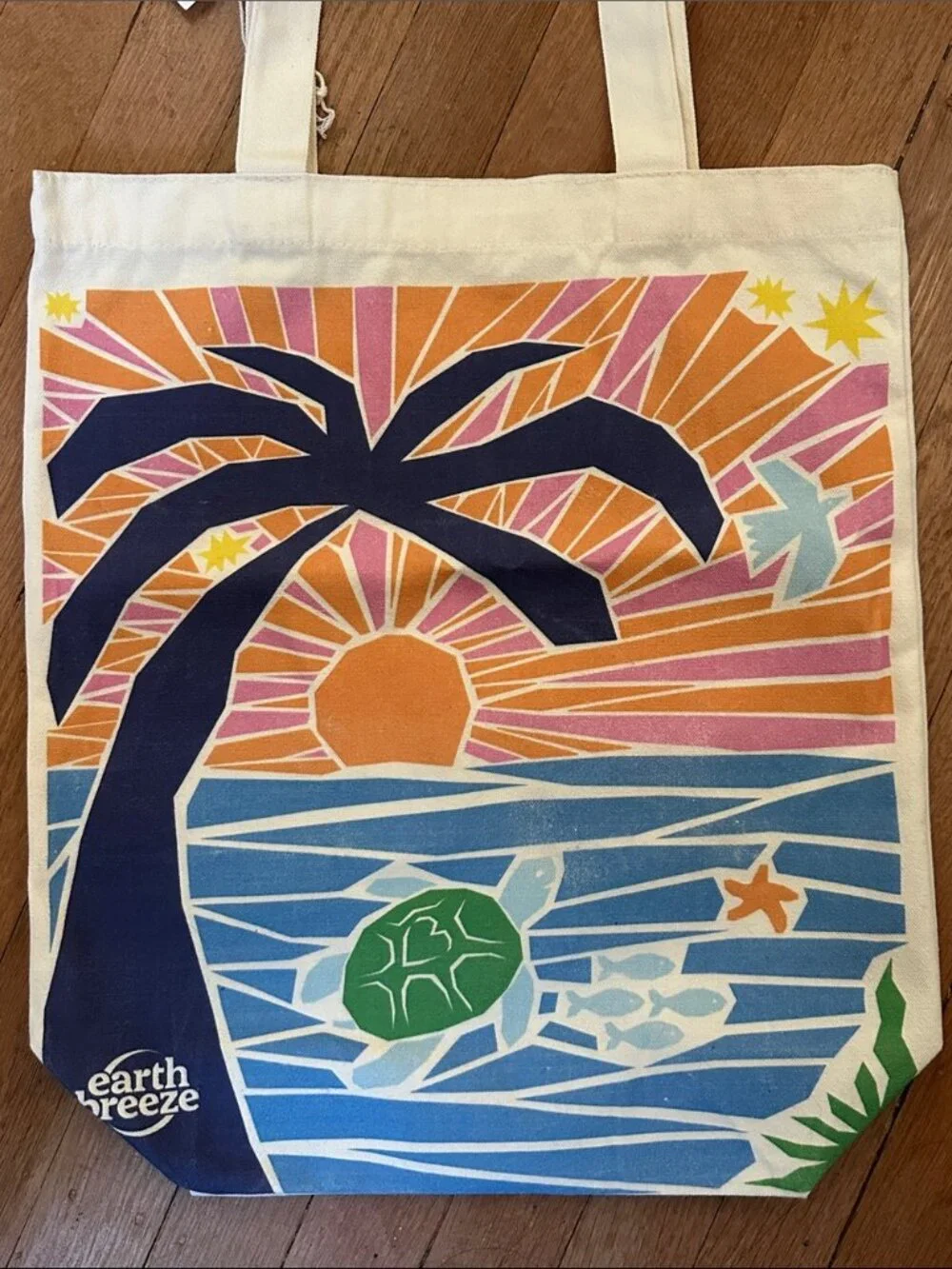 New Earth Breeze ocean conservation turtle tropical palm beach canvas tote bag